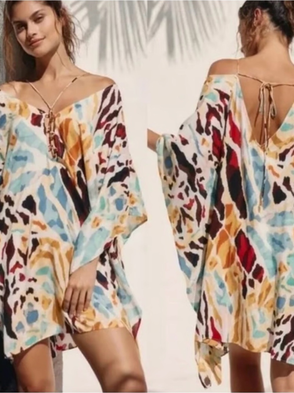 Anthropologie Printed Coverup Size XXS/XS Tie Back Oversized Beach Resortwear